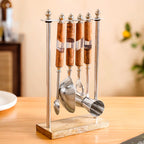 Fusion Wood Resin SS Bar Tool Set Of 4 With Stand Nestasia