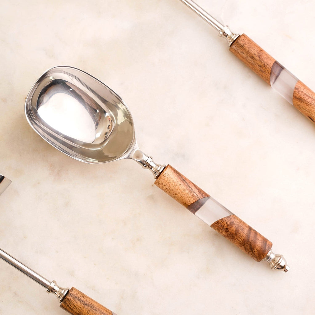 Fusion Wood Resin SS Bar Tool Set Of 4 With Stand Nestasia