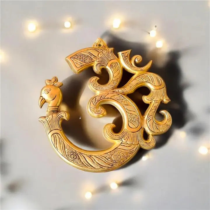 "Luxury Brass Om Wall Hanging | "Premium Brass Om Shape Figurine Wall Decor |"Polished Brass Om Symbol Wall Hanging (yellow 11 inch)
