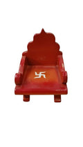 YASHIKA ENTERPRISES Wooden Temple Singhasan, Red Decorative Pooja Seat, Traditional Design with Swastik Symbol, 5x5 cm