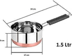 ALWAFLI Copper Bottom Stainless Steel Flat Base Sauce Pan, Milk Pan, Tapeli Patila, Sauce Pot Cookware Set Tea Maker Water Boiling with Handle Perfect for Kitchen (Pack of 1) (Copper 1.5 L)