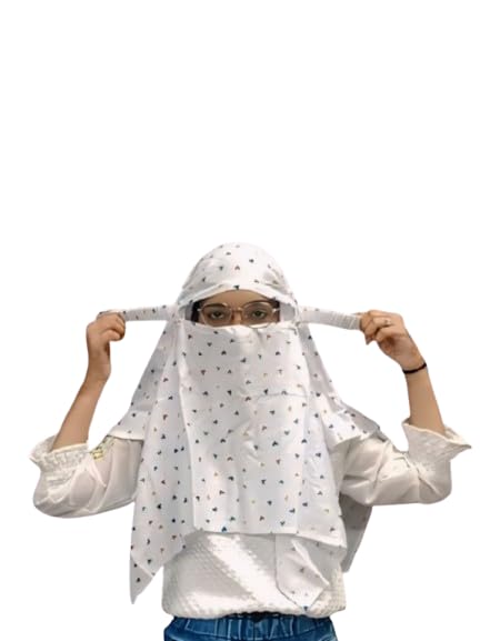 AARKRI SALES Cotton Long Scarf Cum Mask Scarves Usable for Vehicle Driver | White Printed Design | Universal Size | For Girl & Women | Sun Protection Light Weight (Colour Heart Short Scarf)