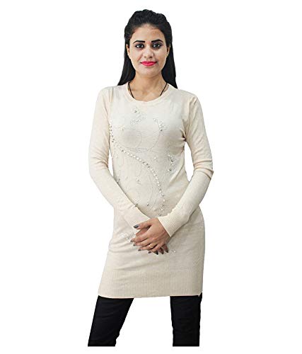 HAUTEMODA Woollen Regular Tops - Navy (Cream, Medium)