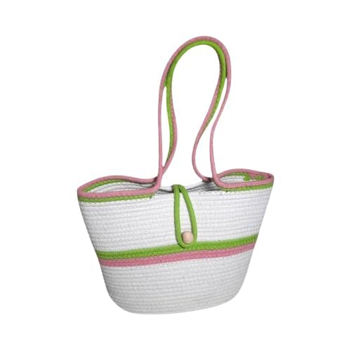 BEAUTIFUL HOMMIES Attractive Hand Bag |large Tote Bag |Summer Bag | Bucket Bag | Basket Bag | Bamboo Tote | Beach Bags for Women|Boho Bag|Handbag |Jute Bag |Handmade Bag (WHITE PINK GREEN)