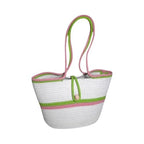 BEAUTIFUL HOMMIES Attractive Hand Bag |large Tote Bag |Summer Bag | Bucket Bag | Basket Bag | Bamboo Tote | Beach Bags for Women|Boho Bag|Handbag |Jute Bag |Handmade Bag (WHITE PINK GREEN)