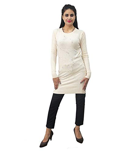 HAUTEMODA Woollen Regular Tops - Navy (Cream, Medium)