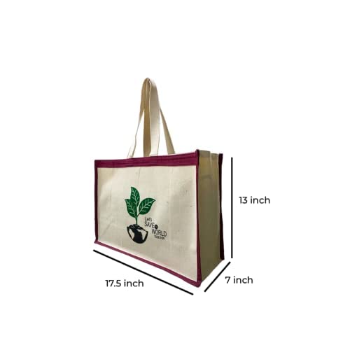 BBGRO Big Eco Cotton Canvas Shopping Bags for Carry Milk Grocery Fruits Vegetable with Reinforced Handles jhola Bag - Kitchen Essential (17.5 inch x 13 inch x 7 inch) Pack of (3)