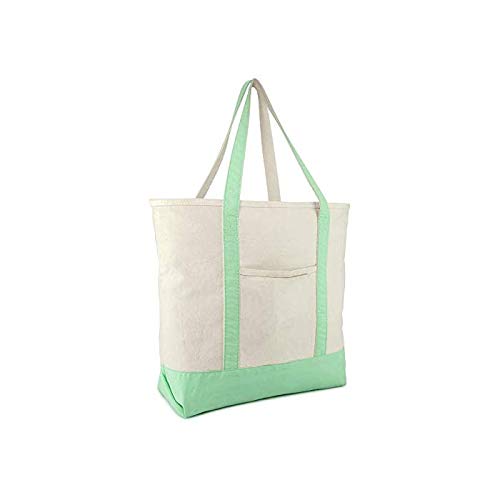 BSD Organics Heavy Duty Cotton Canvas Zippered Tote Bag - White/Green