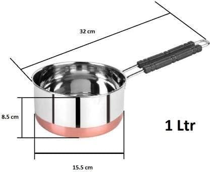 Padchaaya Copper Bottom Sauce Pan Tea Maker Milk Coffee pan bhgoni Stainless Steel Sauce Pan with Handle, Flat Base, Tea Pan, Milk Pan Tapeli Patila, Pot (Copper- 1 L)