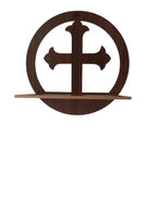 Wooden Wall Cross Shelf Temple,Round Shape Wooden Wall Christian Cross With Shelve For Home, Office.
