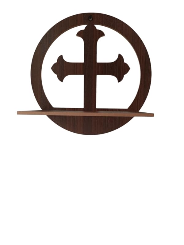 Wooden Wall Cross Shelf Temple,Round Shape Wooden Wall Christian Cross With Shelve For Home, Office.
