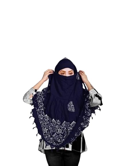 HETVIN Cotton Long Scarf Cum Mask Scarves Usable for Vehicle Driver | White Printed Design Fabric | Universal Size | Soft & Breathable Sun Protection | For Girl & Women (Wax Batik - Navy Blue)
