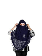 HETVIN Cotton Long Scarf Cum Mask Scarves Usable for Vehicle Driver | White Printed Design Fabric | Universal Size | Soft & Breathable Sun Protection | For Girl & Women (Wax Batik - Navy Blue)