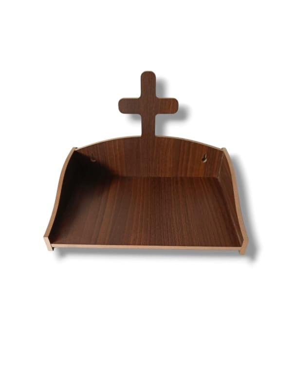 Wooden Mini Shelve with Cross Design, Prayer Temple for Home, Office, Student Hostel, Shop, 16 x 23.5 x 16 cm
