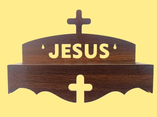 Modern Style Wooden Jesus Wall Shelf With Cross Symbol Suitable For Christian Home Prayer Room, Smooth Finish Durable Build Easy Wall Installation For Daily Worship Gifts Families Believers