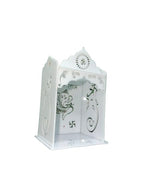 Culture Creative Mini Decorative Metal Mandir for Home | White Tabletop Temple with Lord Ganesha, Om & Swastik Cutouts | Compact Pooja Altar for Diya & Prayer Size 5x3