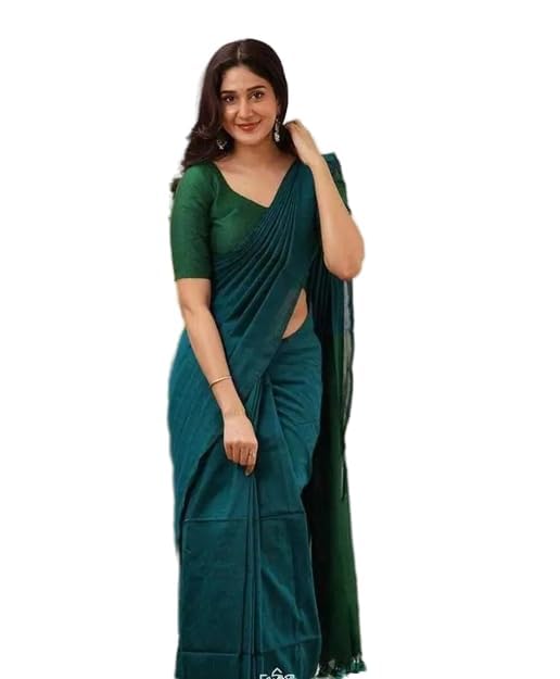 Handloom Cotton Khadi Saree for Women | Green & Magenta Soft Cotton Saree with Blouse Piece | 5.5 Meter (Green::Rama)