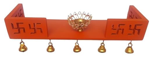 B Pooja Mandir for Home | Wall Mounted Wooden Temple for Home & Office | Lightweight | Easy to Assemble | Small Pooja Stand | Singhasan for God | Puja Mandir (1, Orange)