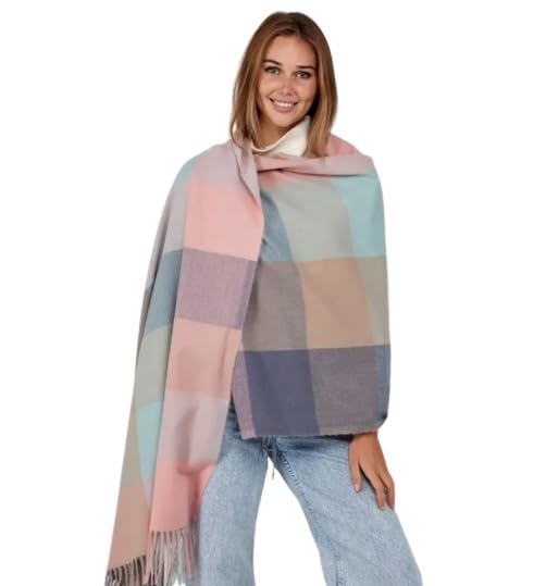 Alexvyan Female Winter Warm Long Stoles Shawls Big Checked Scarves Woolen Women Casual Scarf Soft Wrap For Casual Formal Occassions- 200Cm*70Cm (Green & Multicolor)