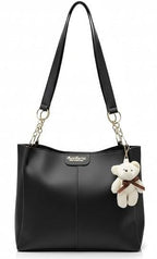 AESTHETIC Women’s Shoulder Handbag | Elegant PU Leather Tote with Chain Strap & Teddy Charm | Stylish Daily Use Purse for Office, College & Casual Outings-T-04
