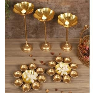 LUXURY LODGE Decorative Urli Bowl Tealight Holder Stand Set of 3 | Floating Diya Stand Home Decor Showpiece for Decoration | Diwali and Pooja