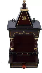 Wooden Temple for Home Shop Office | Art and Craft | Puja Mandir | Wall Hanging and Table Top | Brown | 23L x 16W x 54H Centimeters