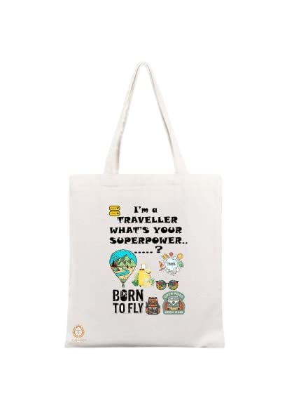 TAJNAN Reusable Tote Bags - 100% Organic Cotton Grocery Bag - Eco-Friendly, Multi-Purpose - Sturdy Canvas Bag with 15kgs Capacity - Multiple Stylish Designs (Pack of 1 - Traveller)