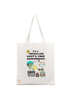 TAJNAN Reusable Tote Bags - 100% Organic Cotton Grocery Bag - Eco-Friendly, Multi-Purpose - Sturdy Canvas Bag with 15kgs Capacity - Multiple Stylish Designs (Pack of 1 - Traveller)