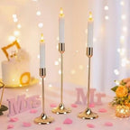 FIDEO Set of 3 Elegant Metal Candle Holders | Gold & White Polished Finish | Romantic Tabletop Decor for Dinners, Weddings, Anniversaries, Home & Hotel Decor for Special Occasions