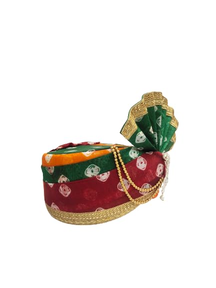 PRIYAKANT SAFAWALA Traditional Handstitch Ready to Wear Safa Pheta Pagdi Turban for Wedding and Traditional Function (Multicolor, Free-Size Adjustable System)