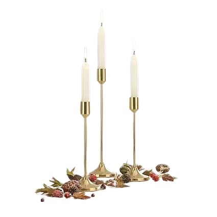 STYIDO Vintage Brass Gold Candlestick Holders Set of 3 - Tall Taper Candle Stands for Autumn Table Centerpieces, Weddings, and Home Decor