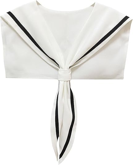 HAYZO Women's Sailor Collar Scarf | Detachable Fake Collar Necklace | Sailor Style Shawl Wrap for Sweater, Shirt & Dress | Fashion Accessory Top Collar (White)