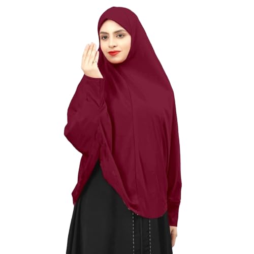 Women’s Maroon Instant Hijab with Attached Cap | Ready-to-Wear Stretchable Muslim Hijab Scarf | Soft Comfortable Islamic Headscarf for Daily Wear, Prayer, College & Office