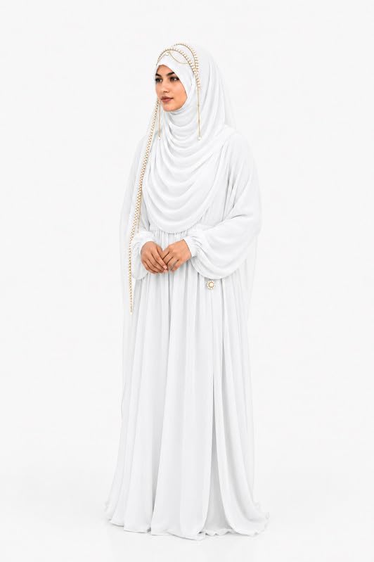 AL NOOR HIJAB Women's Pearl Chain Stone Hijab Scarf WIth Chiffon Dupatta