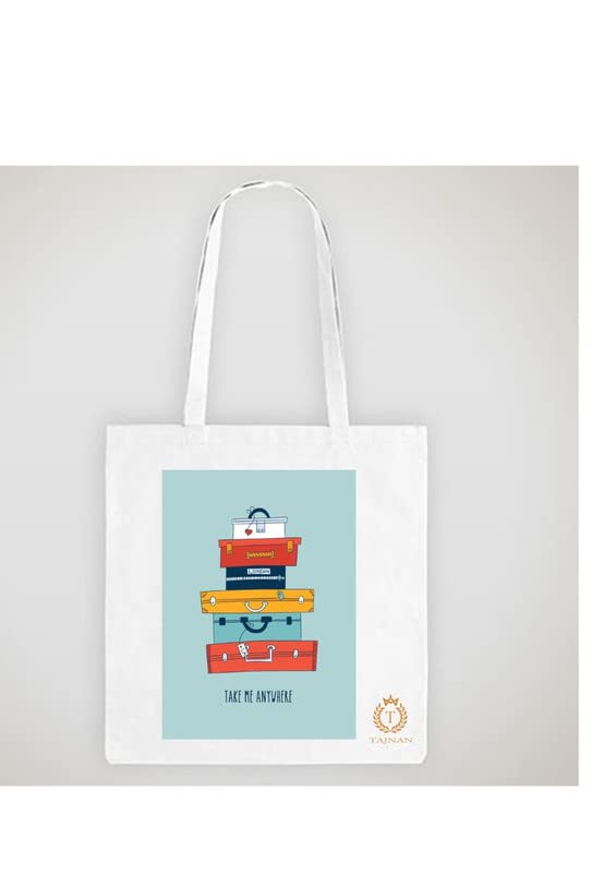 TAJNAN Reusable Tote Bags|100% Organic Cotton Grocery Bag|Eco-Friendly, Multi-Purpose Bag|Sturdy Canvas Bag with 15kgs Capacity | Multiple Stylish Designs,Pack of 1(BagTraveller)