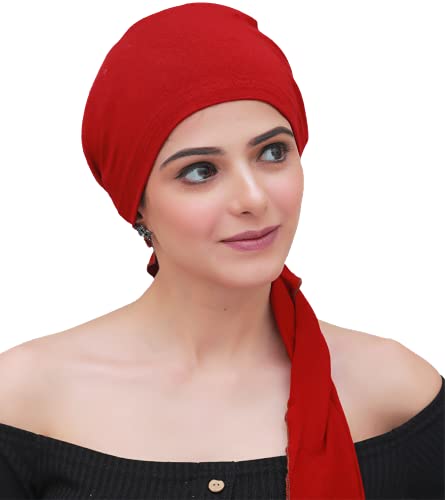 The Headscarves Bamboo Pre-tie Scarf for Women Stylish Headwear for Hair Loss, Alopecia & Chemotherapy Slip on Scarf Red Rose