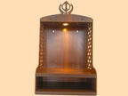 Premium Wooden Wall Pooja Mandir with Built in LED Light, Sikh Khanda Top Design, Stylish Prayer Temple for Home, Office