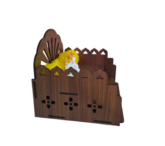 Bindian Wooden Wall Hanging Temple for Home & Office Compact 2-Tier MDF Mandir with Sunburst Jali Design – Modern Pooja Stand & Prayer