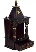 Wooden Temple for Home Shop Office | Art and Craft | Puja Mandir | Wall Hanging and Table Top | Brown | 23L x 16W x 54H Centimeters