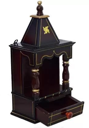 Wooden Temple for Home Shop Office | Art and Craft | Puja Mandir | Wall Hanging and Table Top | Brown | 23L x 16W x 54H Centimeters