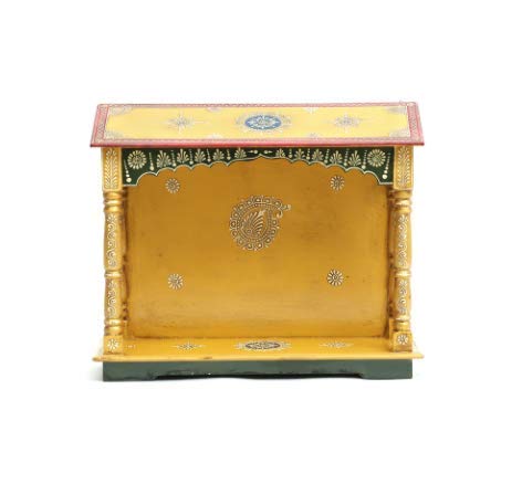 DESERT ART Yellow Wood Pooja Mandir Without Door (48.26 X15.24 X40.64) CM