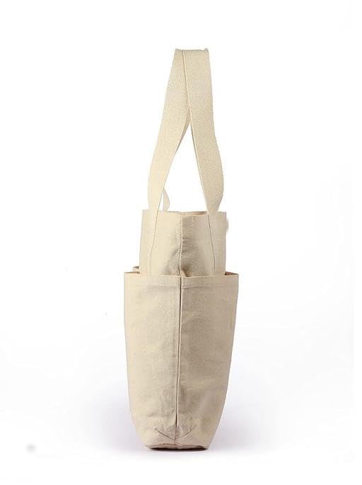 Aurbuy Cotton Tote Bags for Women, College Bag for girls With Inner & Outer Pockets, Utility Tote bags for Shopping, Travel & Daily use (Bag-4Pocket-Black)