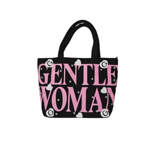 THE SACK CO. Large Canvas Tote Bag for Women, Tote Handbags for Women with Zipper &t for College, Shopping, Office (gntl women pink writing blk)