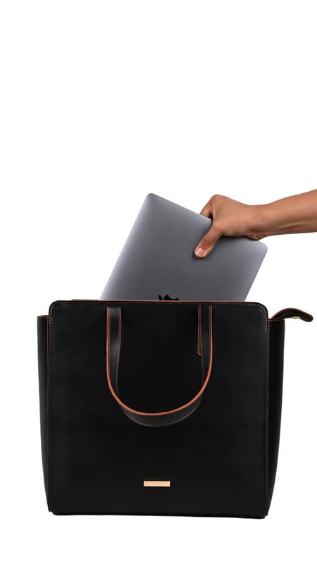 The Gusto Beyond Plus Genuine Vegan Leather Tote Bags for Women|Ladies Stylish Faux Leather Shoulder Hand Bag with Zipper Closure|Office College Travel Casual Use- Black