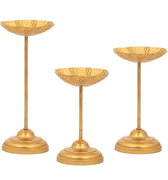 Set of 3 Golden Metal Lotus Tealight Candle Holders – Decorative Flower-Shaped Stands for Home, Festive & Wedding Decor