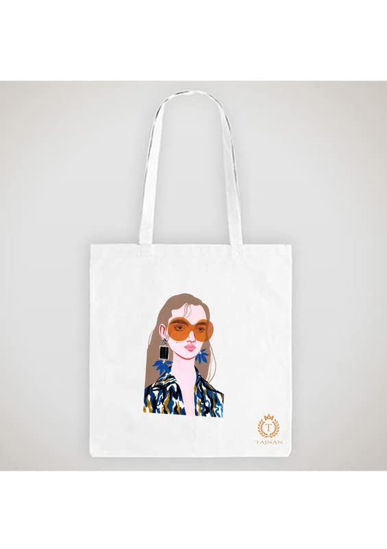 TAJNAN Organic Cotton Reusable Grocery Bags | Eco-Friendly, Multi-Purpose Canvas Tote Bag Pack of 1 (Blue Girl)