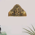 KridayKraft Ganesh Wall Hanging with Elephants for Door Entrance Decorative Showpiece - 12 cm (Aluminium, Gold)