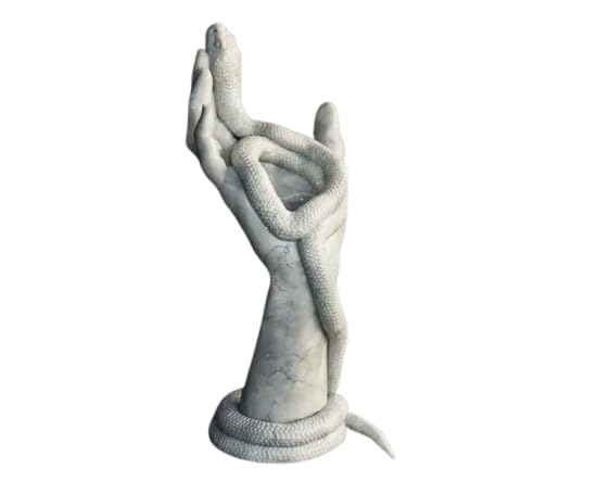 Beoals Decorative Hand with Snake Sculpture, White Marble Effect, Desktop Ornament for Living Room
