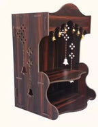 HM Bell Pooja Wooden Mandir for Home Wall Mounted | Wood Puja Home Temple with Double Shelf for Storage and God Idols Decoration for Living Room, Bedroom and Office