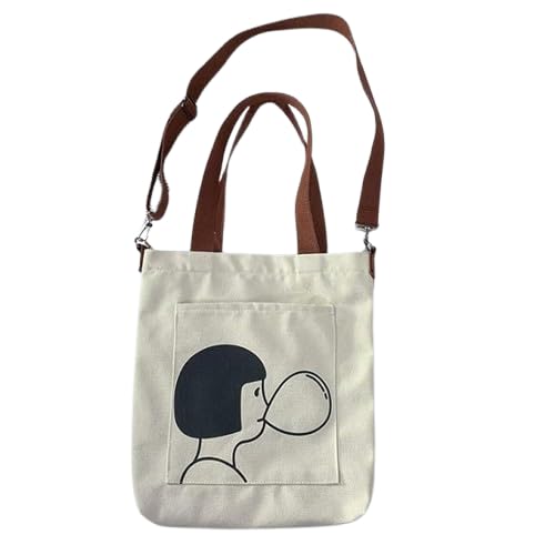 Aurbuy Cotton Tote Bags for Women, College Bag for girls With Inner & Outer Pockets, Utility Tote bags for Shopping, Travel & Daily use (Bag-Cream-Print-Girl-with-Ballon)